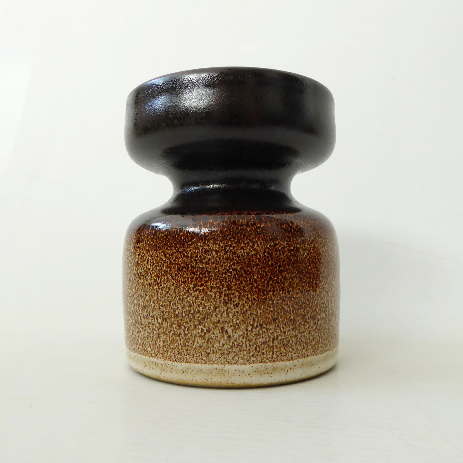 Haven Pottery vintage studio stoneware pillar candle holder, retro HP brown vase - Image 2