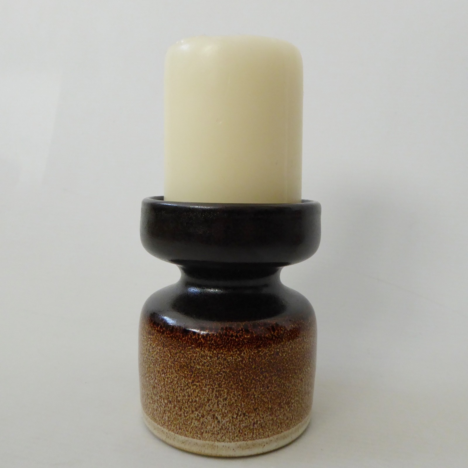 Haven Pottery vintage studio stoneware pillar candle holder, retro HP brown vase - Image 3
