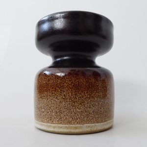 Haven Pottery vintage studio stoneware pillar candle holder, retro HP brown vase