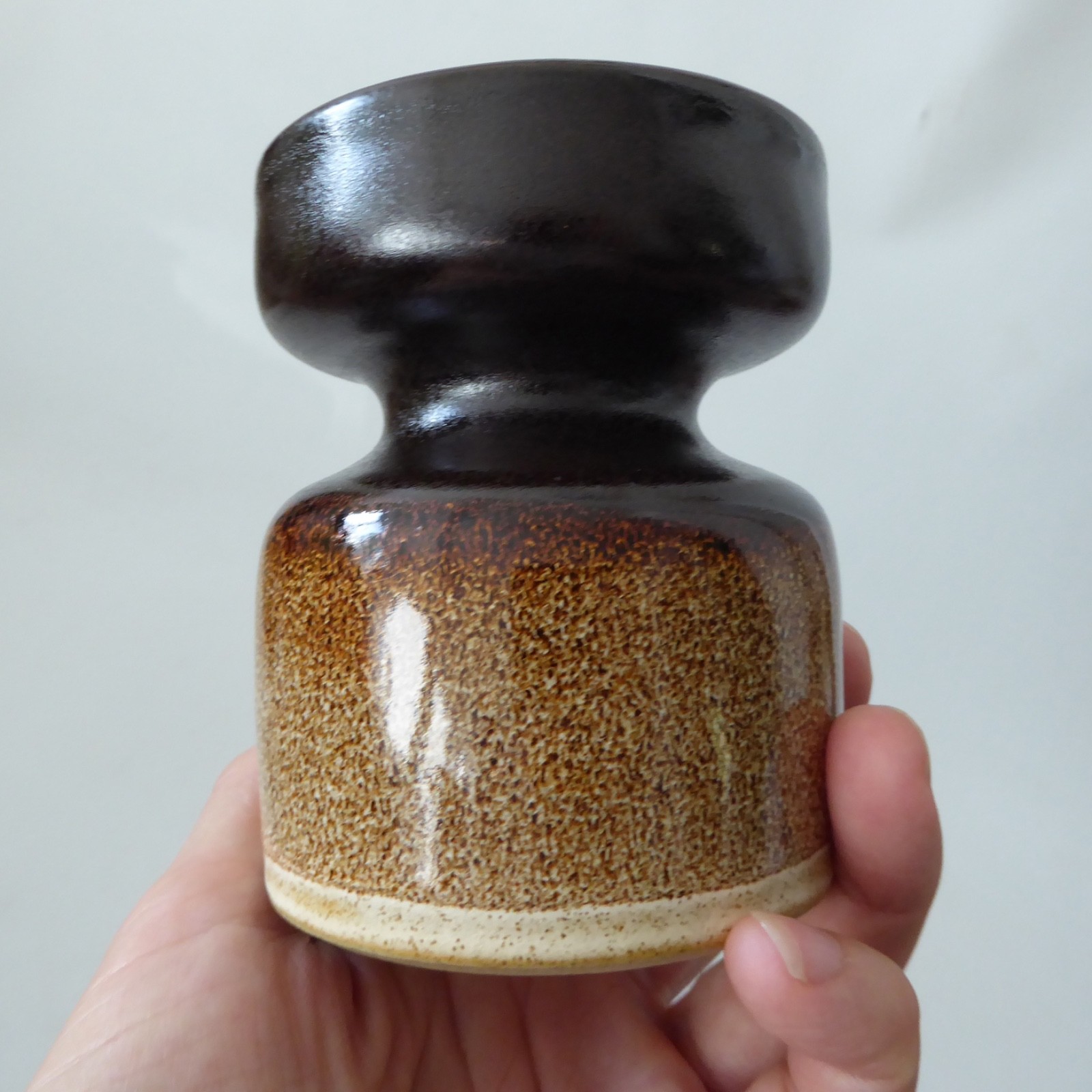 Haven Pottery vintage studio stoneware pillar candle holder, retro HP brown vase - Image 4