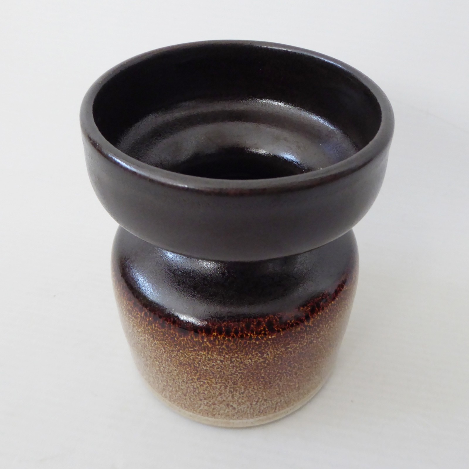 Haven Pottery vintage studio stoneware pillar candle holder, retro HP brown vase - Image 5