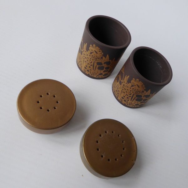 Hornsea salt & pepper pots, shakers, cruet. Lancaster Vitramic gold flowers, 70s - Image 9
