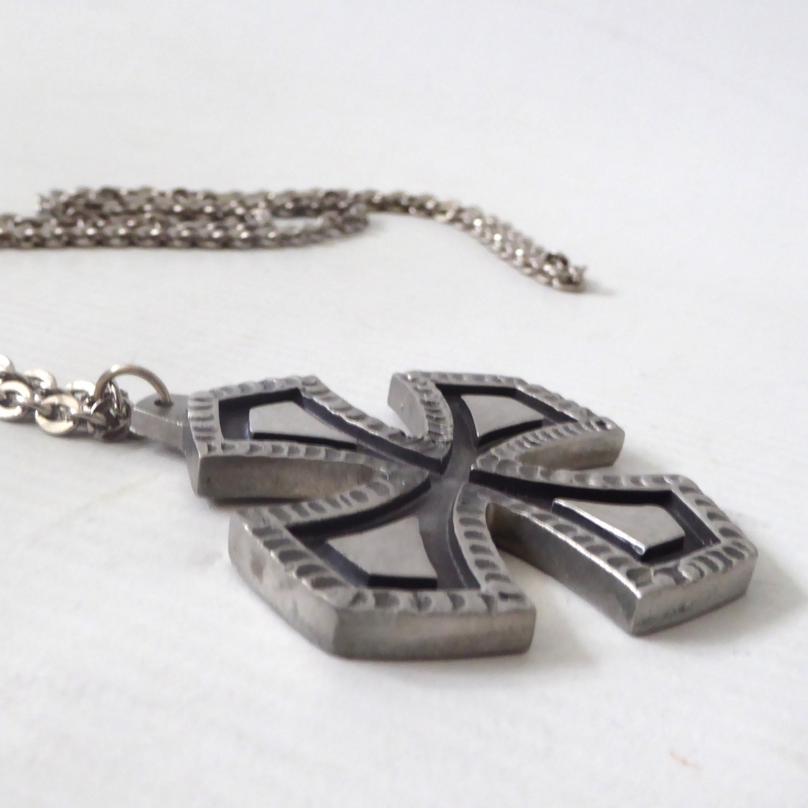 Jorgen Jensen vintage pewter pendant & necklace. Brutalist Nordic cross, 101 - Image 8