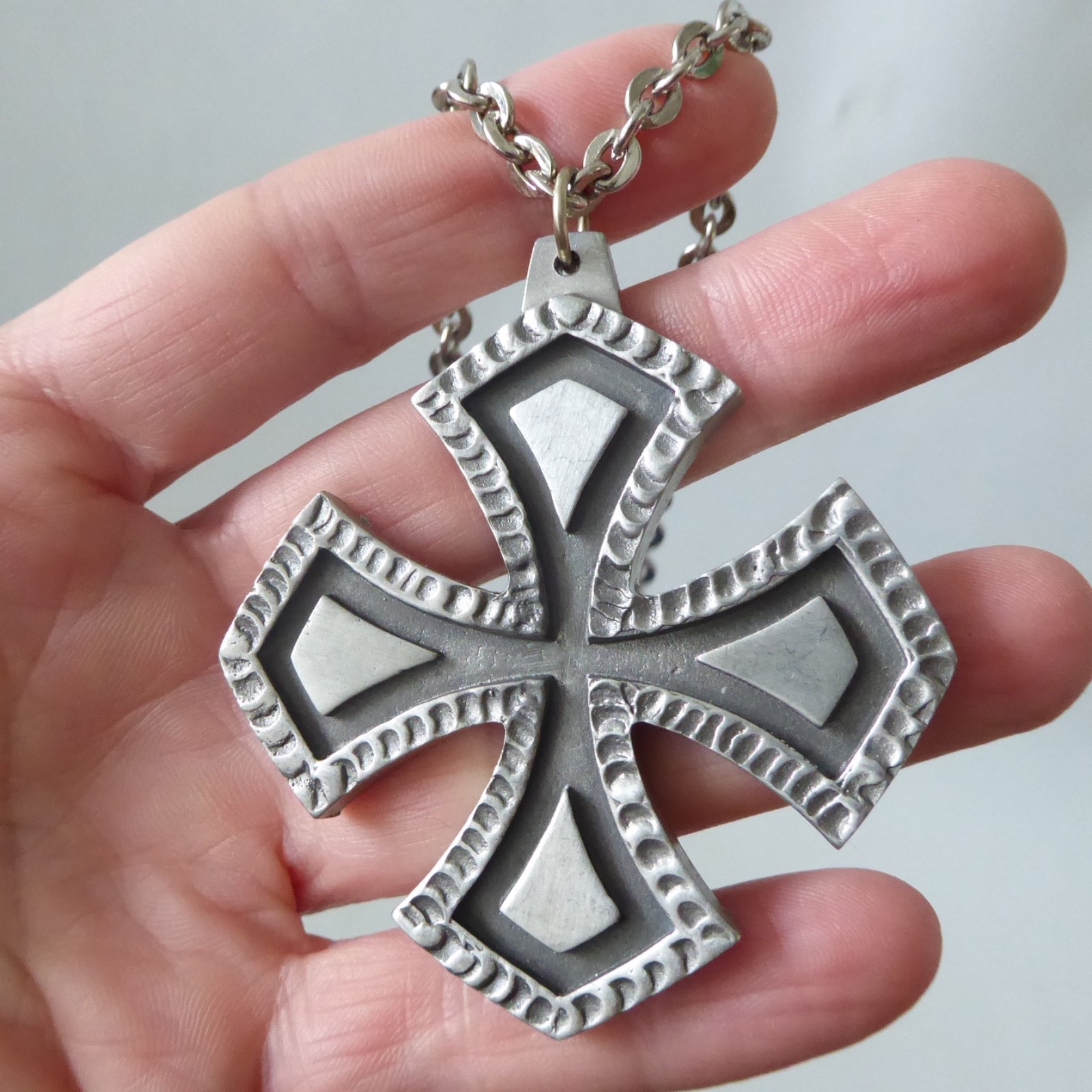Jorgen Jensen vintage pewter pendant & necklace. Brutalist Nordic cross, 101 - Image 9