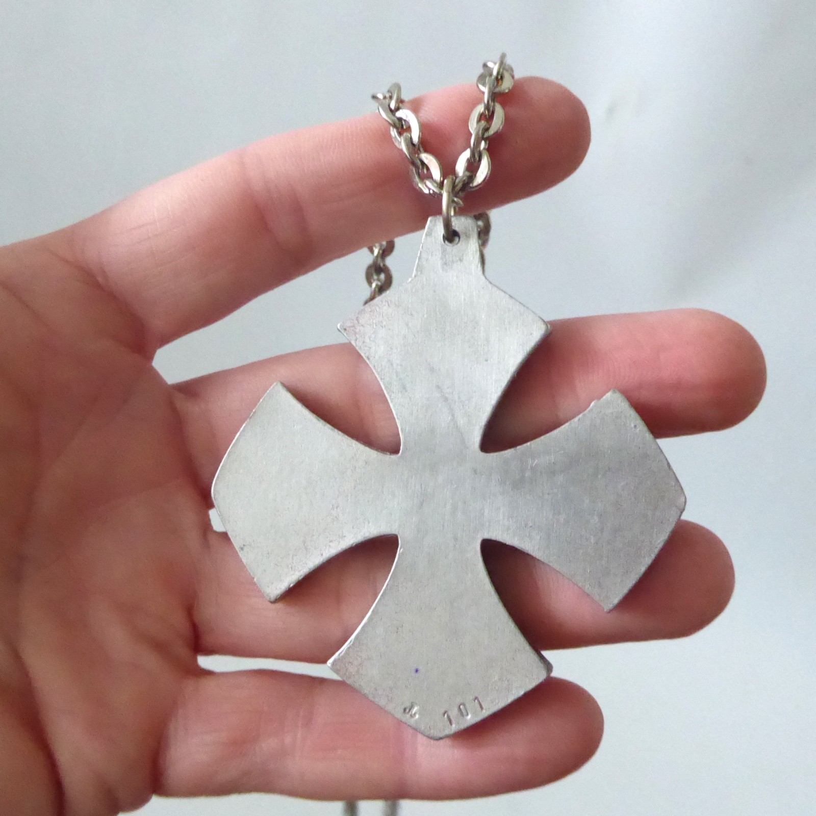 Jorgen Jensen vintage pewter pendant & necklace. Brutalist Nordic cross, 101 - Image 10
