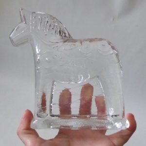 Lindshammar large heavy vintage art glass Dala Horse figurine Sweden Scandi 16cm