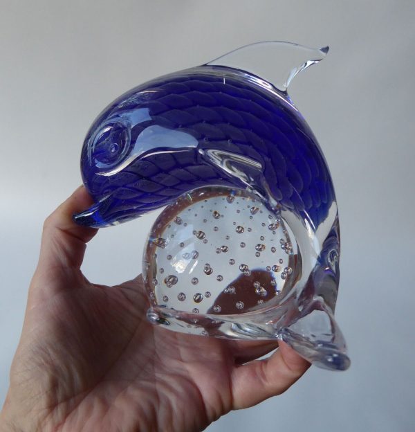 Lovely sfumato blue art glass dolphin figurine ornament + controlled bubble ball - Image 11