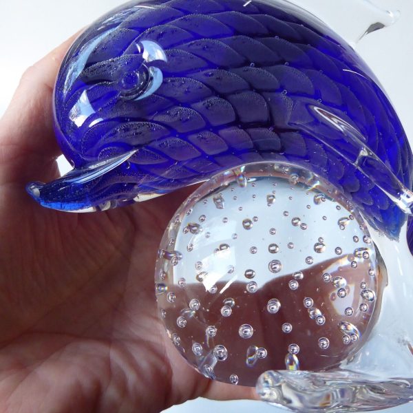 Lovely sfumato blue art glass dolphin figurine ornament + controlled bubble ball - Image 13