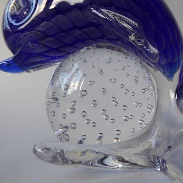 Lovely sfumato blue art glass dolphin figurine ornament + controlled bubble ball - Image 3