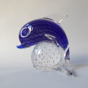 Lovely sfumato blue art glass dolphin figurine ornament + controlled bubble ball