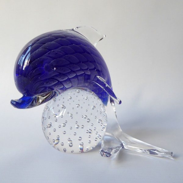 Lovely sfumato blue art glass dolphin figurine ornament + controlled bubble ball - Image 6
