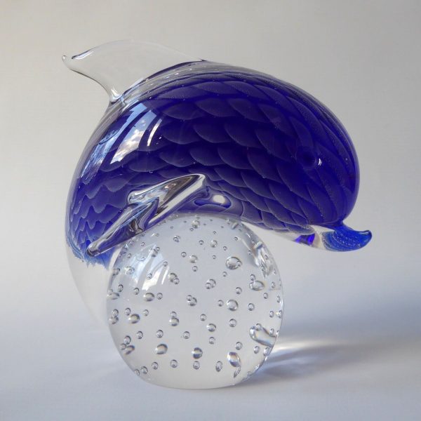 Lovely sfumato blue art glass dolphin figurine ornament + controlled bubble ball - Image 8