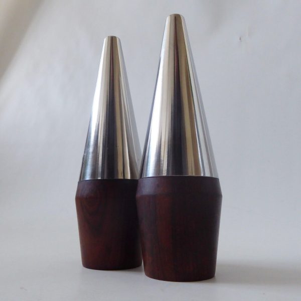 Lundtofte 7" tall stainless steel & rosewood Danish salt pepper pots shakers A&B - Image 3