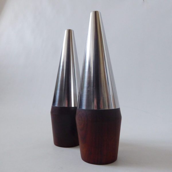 Lundtofte 7" tall stainless steel & rosewood Danish salt pepper pots shakers A&B - Image 4