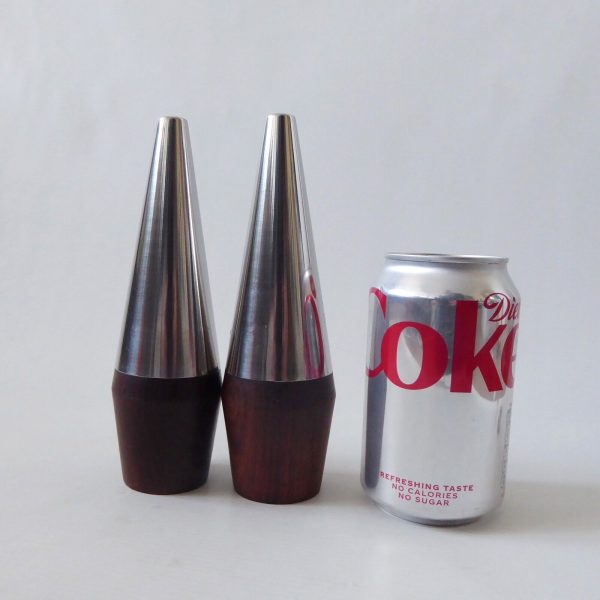 Lundtofte 7" tall stainless steel & rosewood Danish salt pepper pots shakers A&B