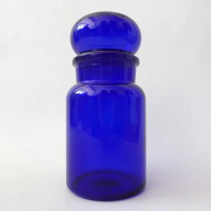 Made in Belgium vintage retro glass apothecary storage jar 1970s, 7" cobalt blue