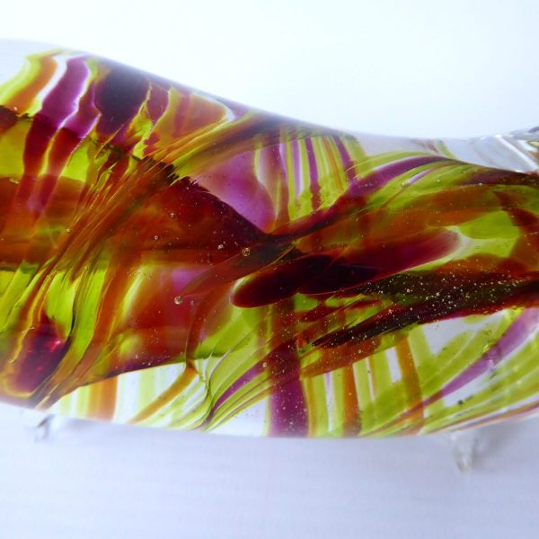 Mdina Malta art glass pig figurine signed. 2006 lime green plum swirls. 6.5" pig - Image 12