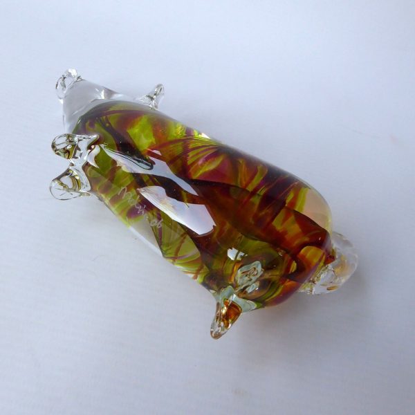 Mdina Malta art glass pig figurine signed. 2006 lime green plum swirls. 6.5" pig - Image 14