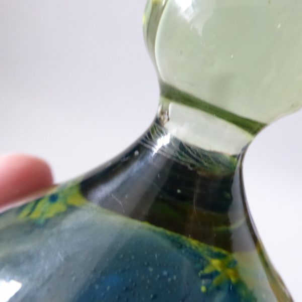 Mdina vintage glass paperweight + top knob Sea & Sand, blue + gold trails. Malta - Image 11