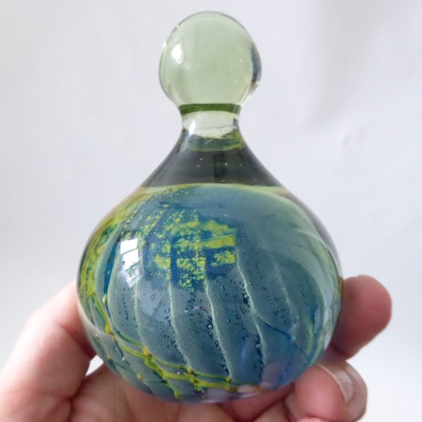 Mdina vintage glass paperweight + top knob Sea & Sand, blue + gold trails. Malta - Image 7