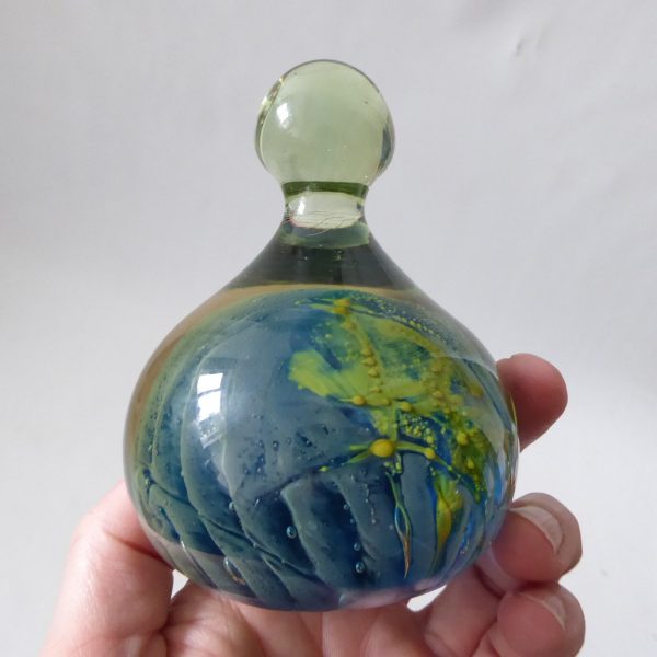 Mdina vintage glass paperweight + top knob Sea & Sand, blue + gold trails. Malta - Image 8