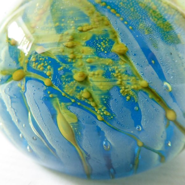 Mdina vintage glass paperweight + top knob Sea & Sand, blue + gold trails. Malta - Image 9