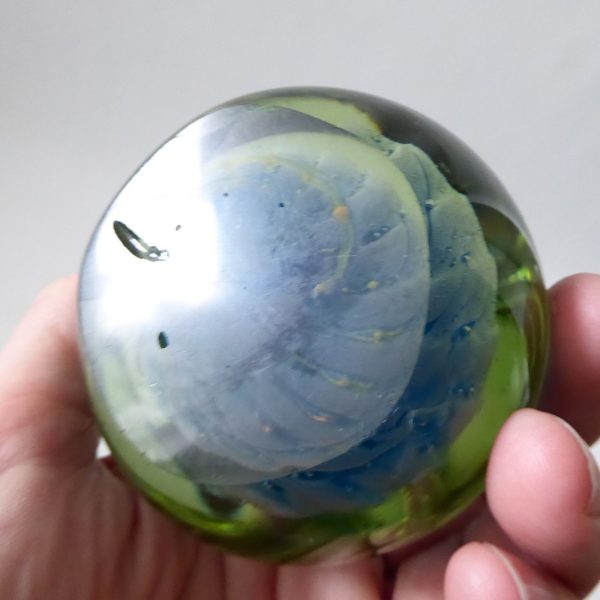 Mdina vintage glass paperweight + top knob Sea & Sand, blue + gold trails. Malta - Image 10