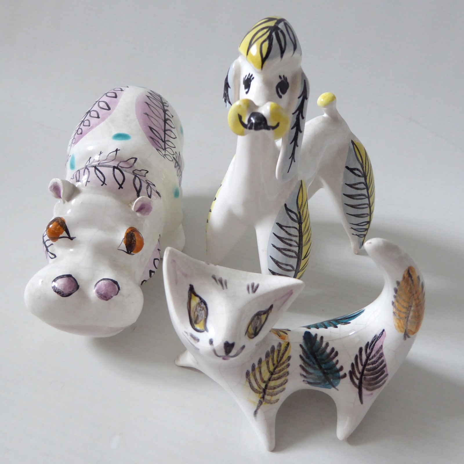 Mid century modern ceramic animals: cat, poodle & hippo. Prob. Italian 1950s 60s - Image 3