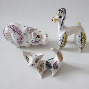 Mid century modern ceramic animals: cat, poodle & hippo. Prob. Italian 1950s 60s