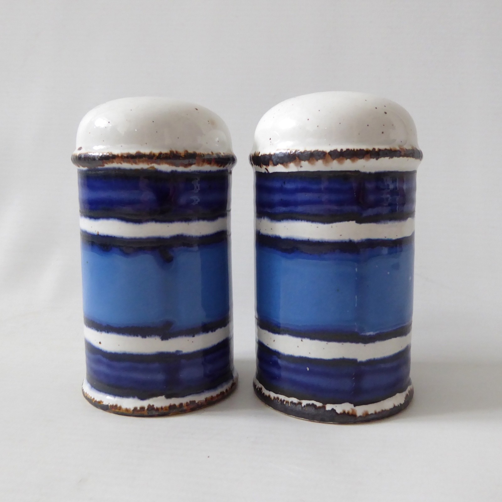 Midwinter Stonehenge Moon salt & pepper shakers pots, blue striped Creation. 70s - Image 3