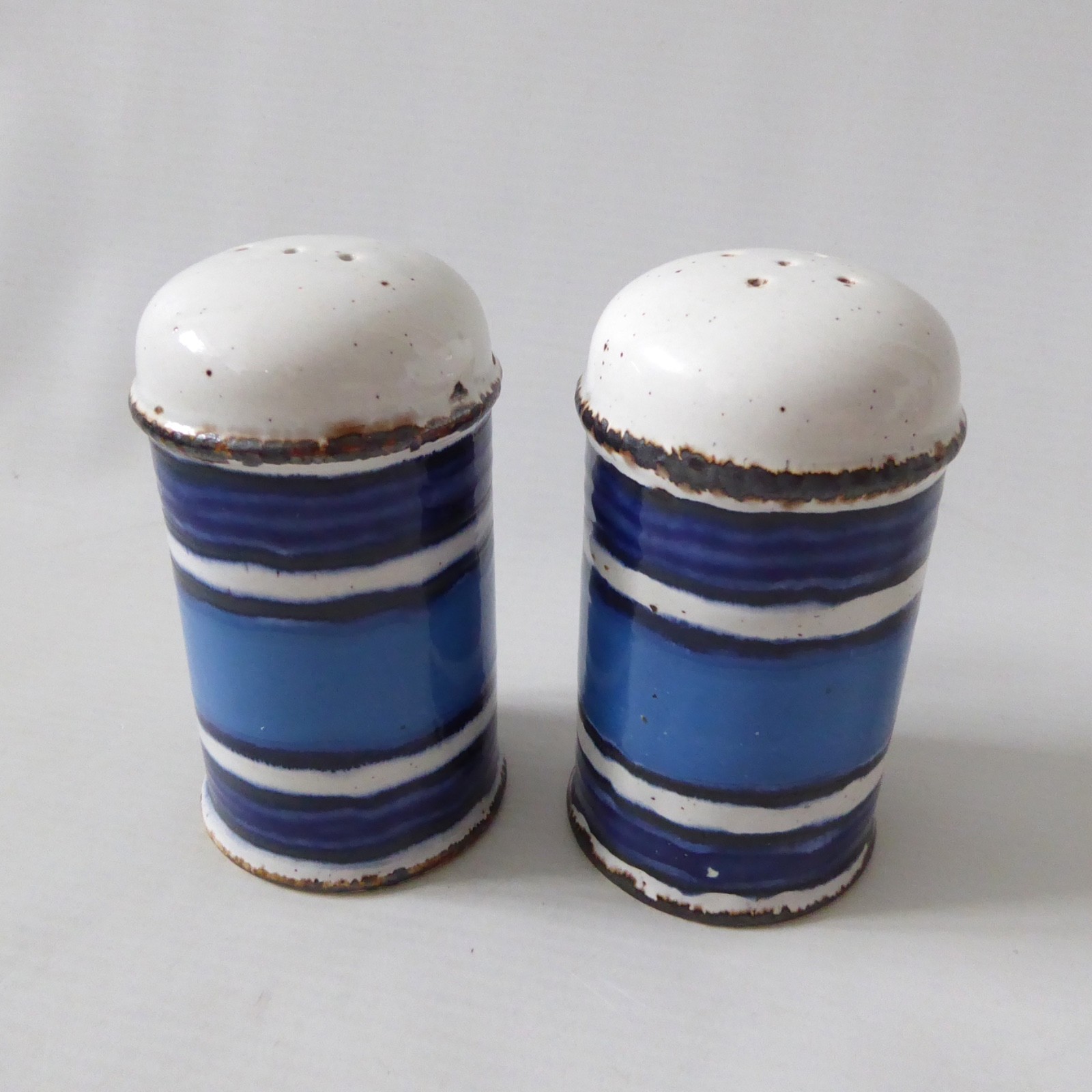 Midwinter Stonehenge Moon salt & pepper shakers pots, blue striped Creation. 70s - Image 5
