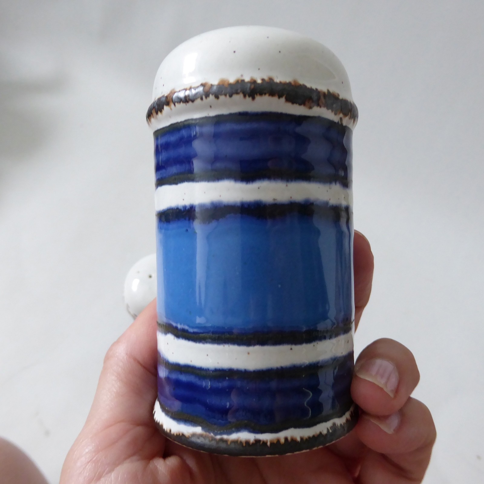 Midwinter Stonehenge Moon salt & pepper shakers pots, blue striped Creation. 70s - Image 6