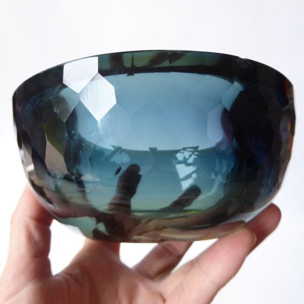 Murano geode vintage art glass bowl, amber sommerso + blue. Ashtray dish round - Image 11