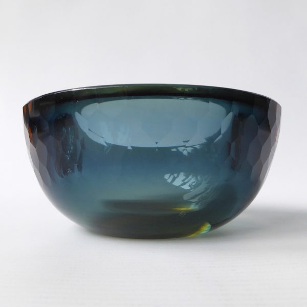 Murano geode vintage art glass bowl, amber sommerso + blue. Ashtray dish round - Image 12