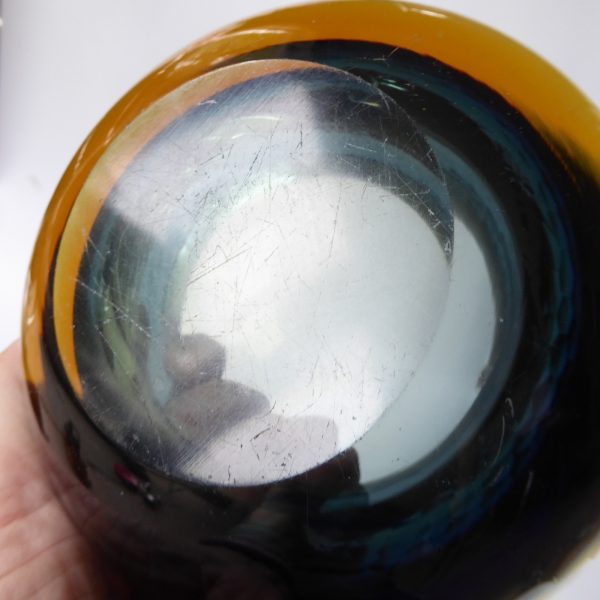 Murano geode vintage art glass bowl, amber sommerso + blue. Ashtray dish round - Image 13