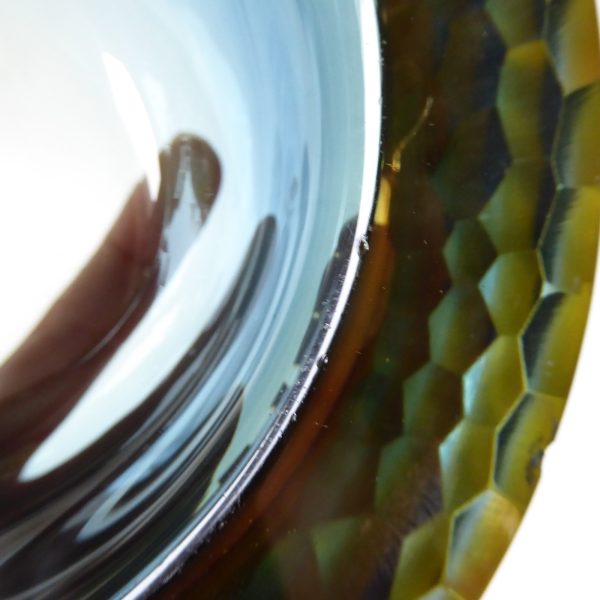 Murano geode vintage art glass bowl, amber sommerso + blue. Ashtray dish round - Image 14