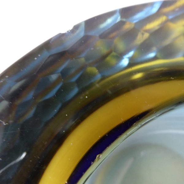 Murano geode vintage art glass bowl, amber sommerso + blue. Ashtray dish round - Image 15