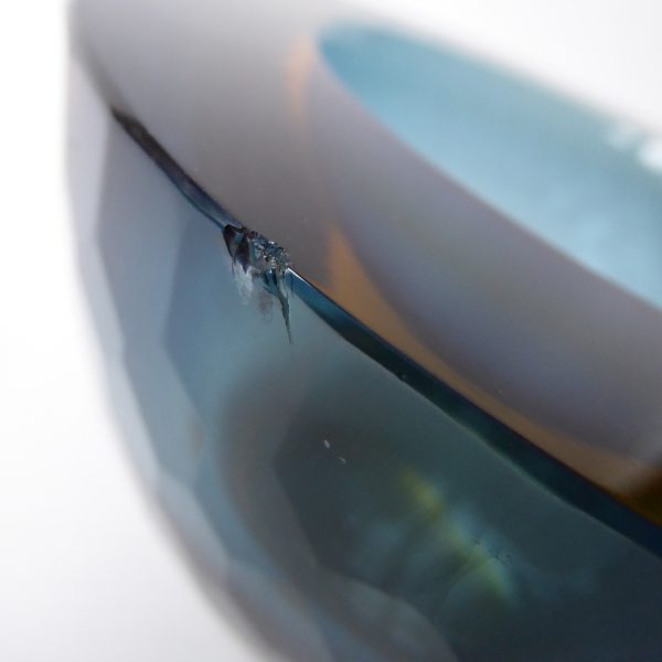 Murano geode vintage art glass bowl, amber sommerso + blue. Ashtray dish round - Image 16