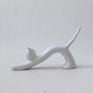 Naamen Israel white porcelain stretching cat figurine Modernist simplified 1970s