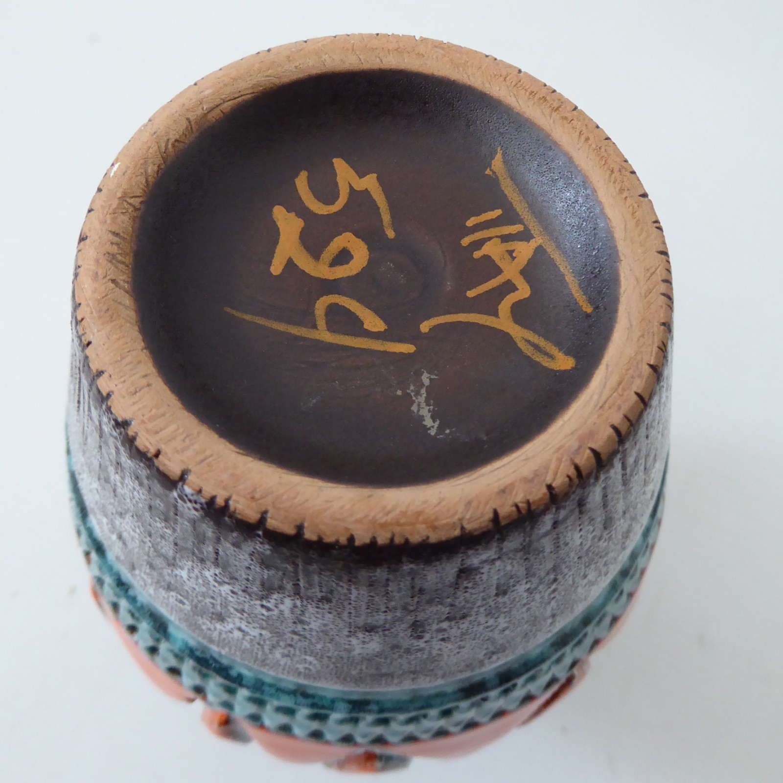 Nuovo Rinascimento art vase, mid century Italian pottery ceramic, orange & teal - Image 11