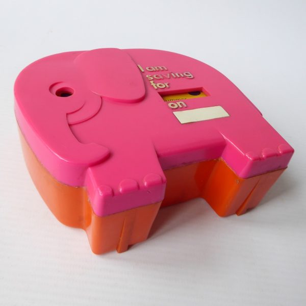 Pink & orange elephant plastic money box. Vintage retro 1960s 1970s piggy bank - Image 11