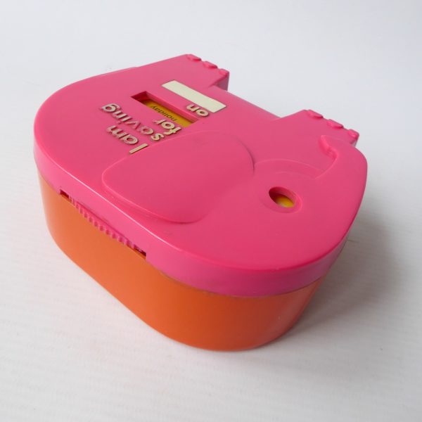 Pink & orange elephant plastic money box. Vintage retro 1960s 1970s piggy bank - Image 12