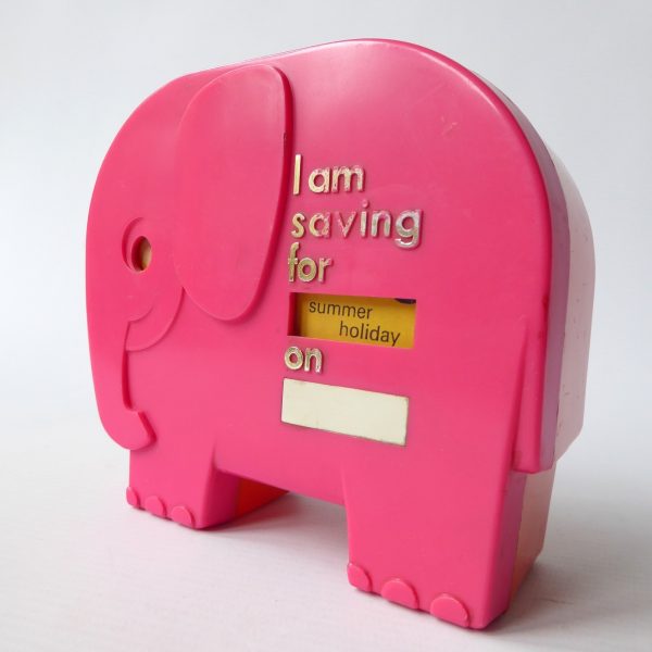 Pink & orange elephant plastic money box. Vintage retro 1960s 1970s piggy bank - Image 7
