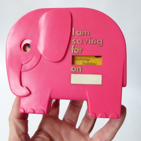 Pink & orange elephant plastic money box. Vintage retro 1960s 1970s piggy bank - Image 8