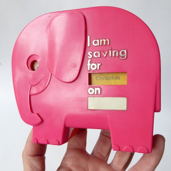 Pink & orange elephant plastic money box. Vintage retro 1960s 1970s piggy bank - Image 9