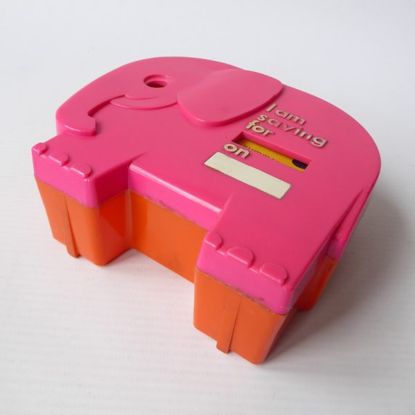 Pink & orange elephant plastic money box. Vintage retro 1960s 1970s piggy bank - Image 10
