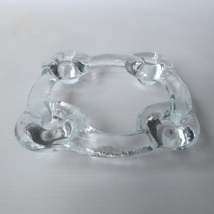 Pukeberg crystal art glass hoop ring, 4 slim candle holder, Staffon Gellerstedt
