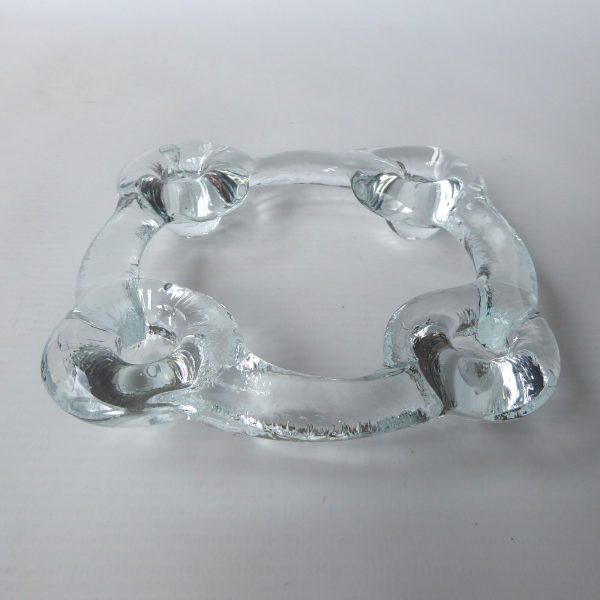 Pukeberg crystal art glass hoop ring, 4 slim candle holder, Staffon Gellerstedt