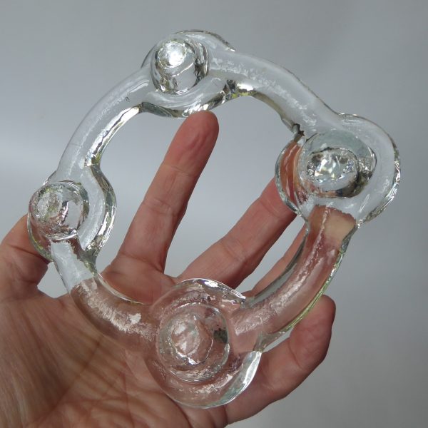 Pukeberg crystal art glass hoop ring, 4 slim candle holder, Staffon Gellerstedt - Image 8