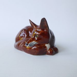Quail Ceramics laying FOX figure ornament, hand-painted pottery figurine statue